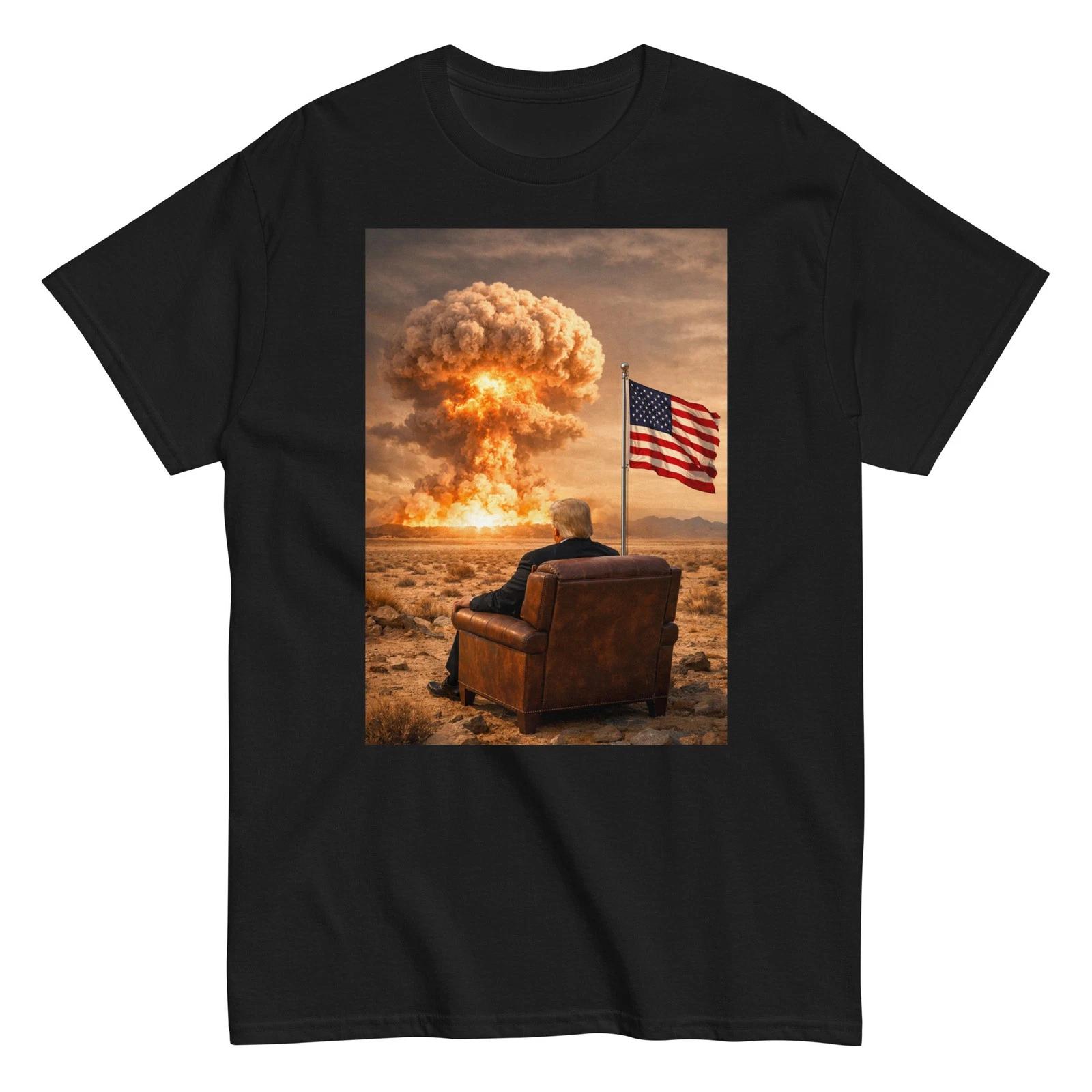 Trump Watching Nuclear Explosion T Shirt Political Satire Graphic Tee S