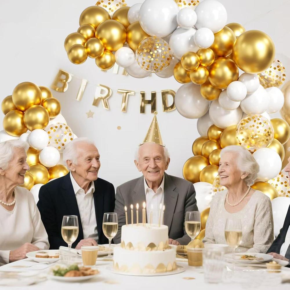 Wedding Anniversary White Balloons Garland Metallic Gold Confetti Balloon Arch Kit Home Birthday Party Baby Shower Decoration