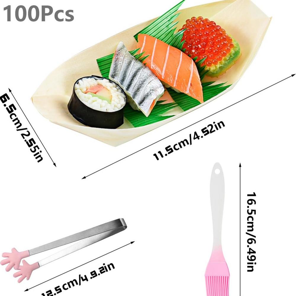 Wooden Bowl Boat 100PCS Wood Kraft Food Trays Food Boats Wooden Boat Dish Sushi Boat Sushi Serving Tray Food Container Wood Bowl