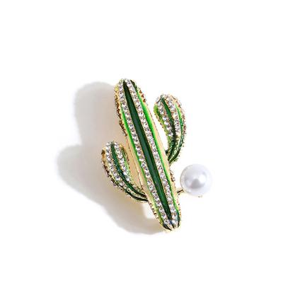 High-End-Imitation Zirkon Kaktus bemalt Brosche Perle Pin Herren- und Damen Anzug Corsage
