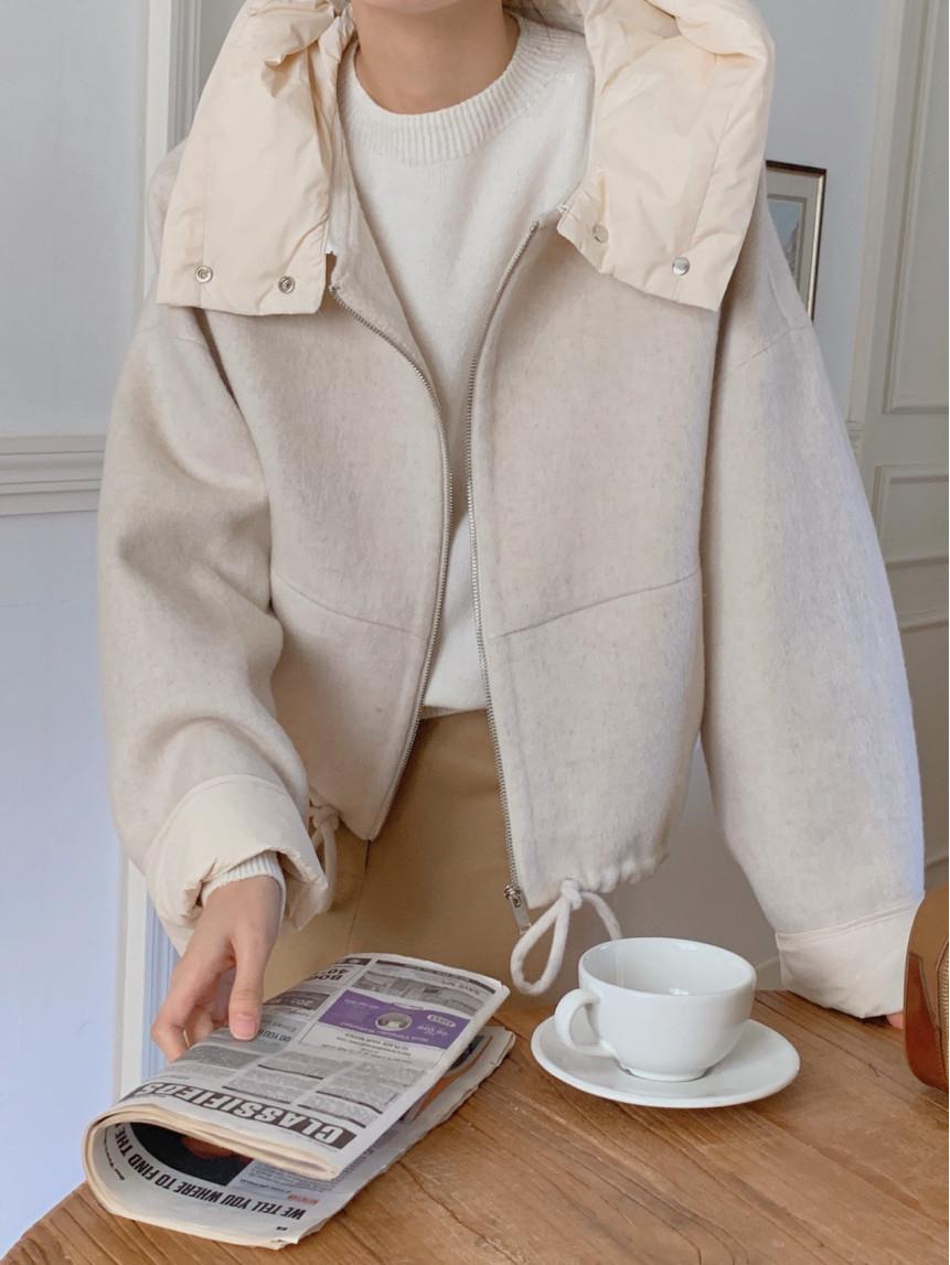 

Женский шерстяной пальто-худи с капюшоном и завязками, пэчворк, из Дондэмуна (Корея) (Осень зима) One Size чёрный