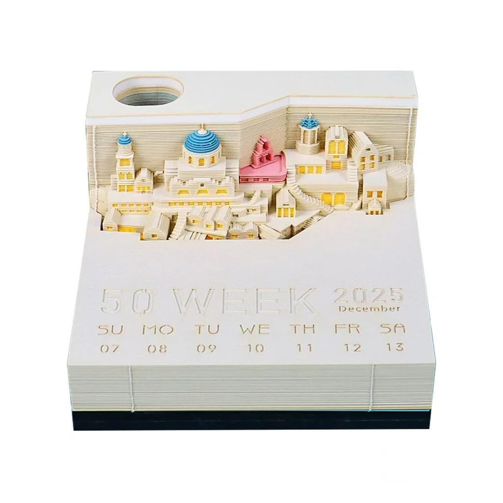 3D Memo Pad Art Fantasy Castle Shaped Desk Calendar Sticky Notes Card Craft Character Silhouette DIY Gift with Light Calendar