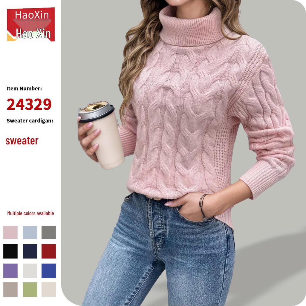 European & American Fashion Women's Cable Knit High Neck Sweater - Autumn/Winter Collection