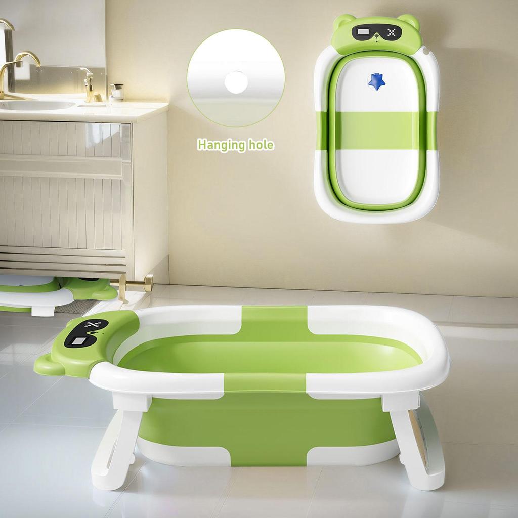 Foldable Baby Bathtub for Infants To Toddler, Portable Travel Bathtub with Thermometer & Bath Cushion & Bath Cap, Baby Bathtub for Newborn 0-36 Month
