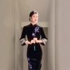 Luxurious Handmade Velvet Embroidered Cheongsam with Inverted Sleeves
