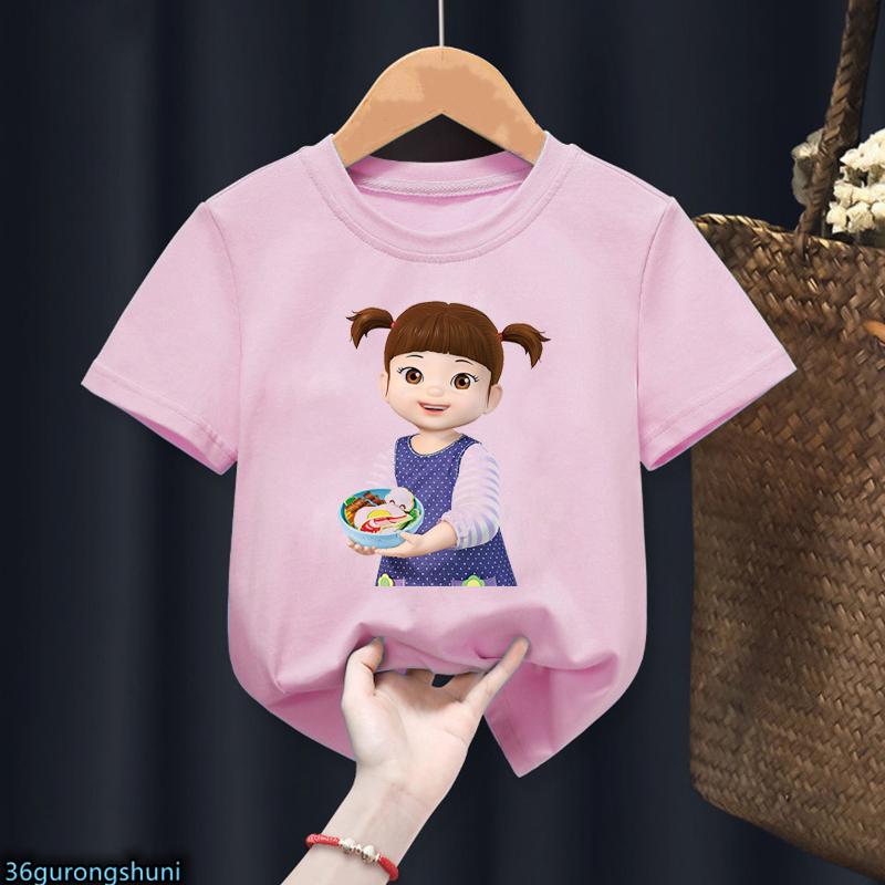 New Hot-Selling Children's T-Shirt Cute Cartoon Print for Girls Pink Girls' Clothing