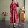 Autumn Ethnic Style Retro Artistic Cotton Linen Floral Loose Long Sleeved Dress for Women