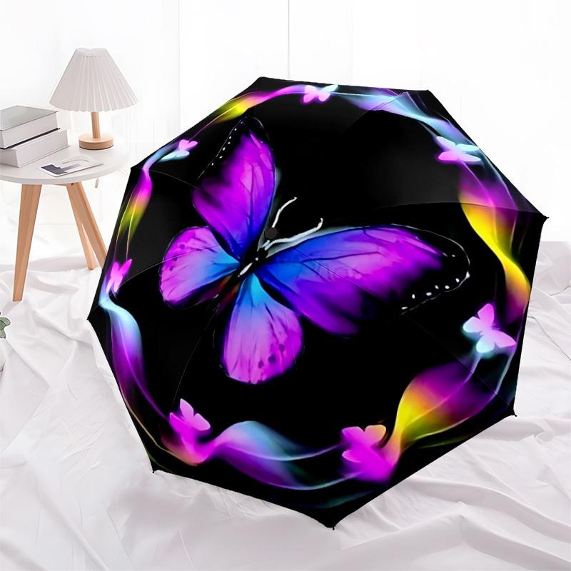 1pc Butterfly, Floral Automatic Open/Close Umbrella, Compact Travel Umbrella, 8-Rib Sturdy Frame - Ideal Gift for Friends yy251118107
