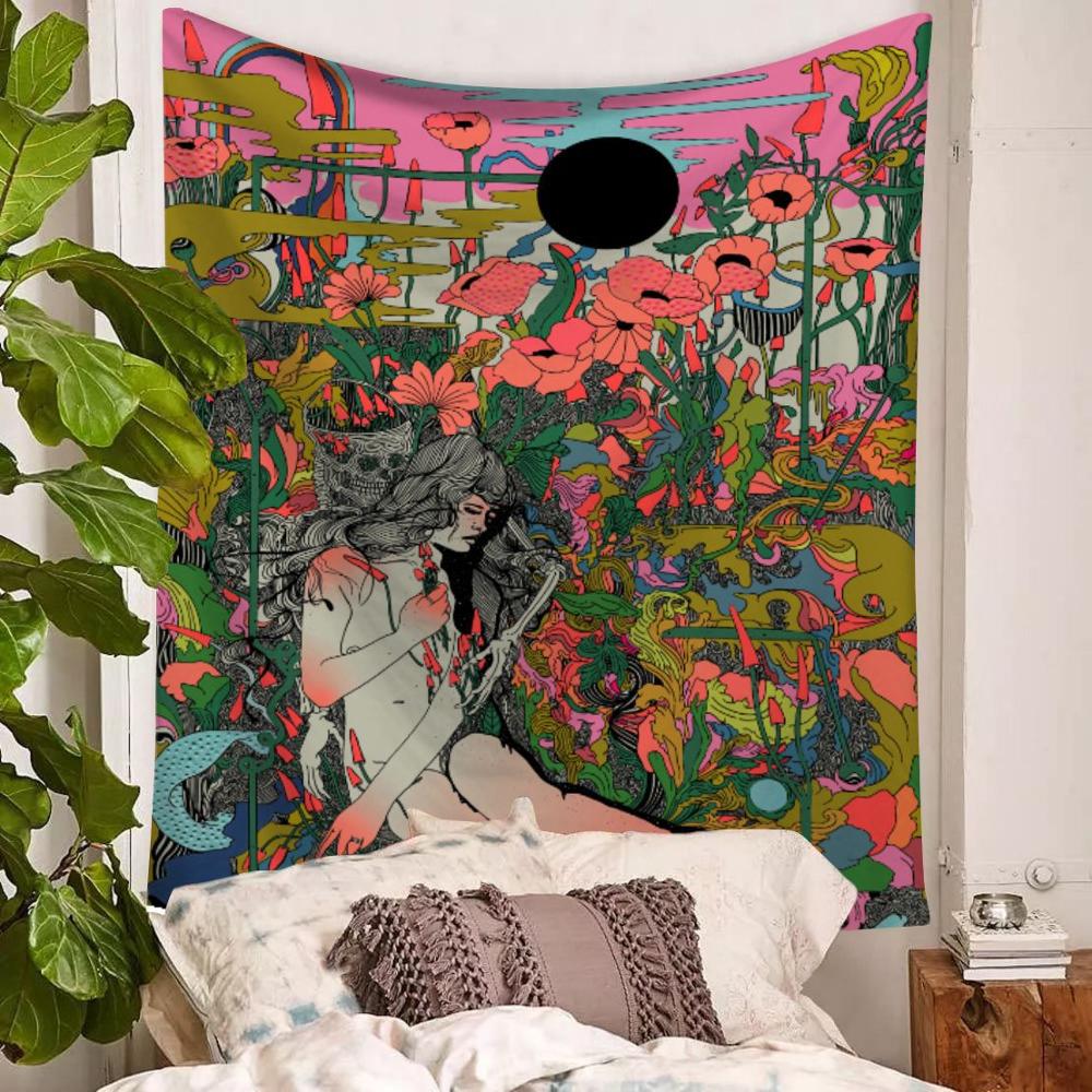 witch skull skull flower sexy girl wall art blanket abstract rug fabric tapestry room outdoor wall hanging