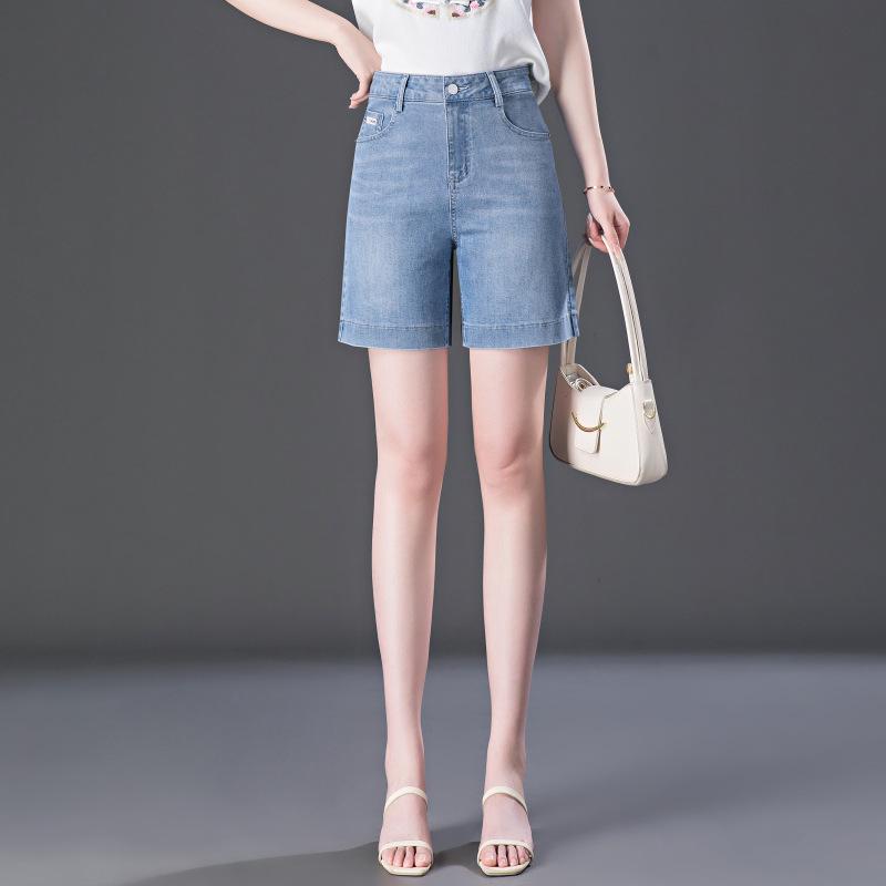 

Женские джинсовые шорты с вышивкой и высокой посадкой - Большой размер, Свободный крой, Летний стиль, Синие. 3XL - Waist 80cm синий