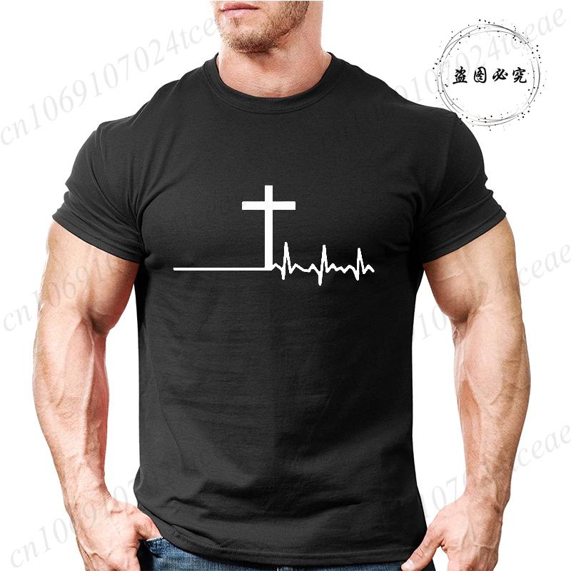 Мужская летняя повседневная футболка с коротким рукавом и принтом креста Одежда Христианские футболки для мужчин Мужские футболки с графическим изображением христианского креста S