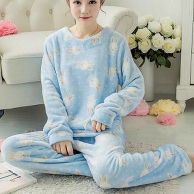 Coral Fleece Women Pajamas Autumn and Winter Warm and Thick Cartoon Sweet Home Clothes Suit Can Be Worn Outside Pajamas