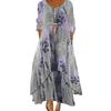 Vintage Floral Print Loose A Line Maxi Dress with Pockets V Neck Layered Hem Spring Fall Daily Work Party Dress