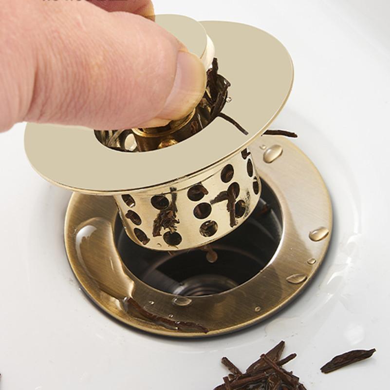 Universal Brass Pop-Up Drain Hair Catcher Bath Stopper Sink Strainer Plug-Bounce Core Basin Kitchen Bath Accessory