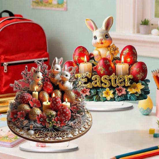 Ostern Tischschild 2D Flach Acryl Hase Ei Etagenständer Ornamente Frühling Indoor Tischaufsatz für Schreibtisch Regal Heimdeko