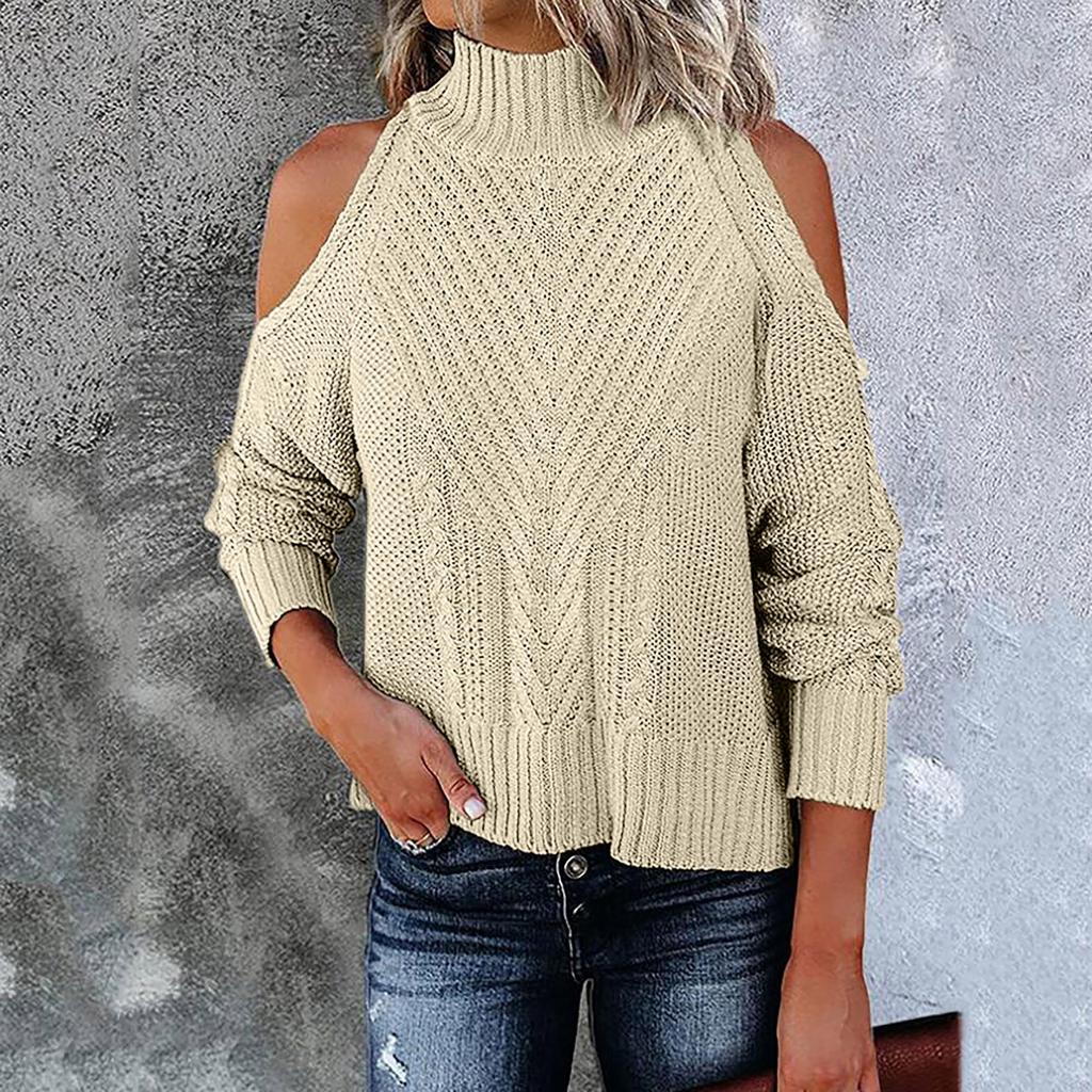 Ladies Fashion Sweater Solid Color Off Shoulder Oversize Loose Sweater