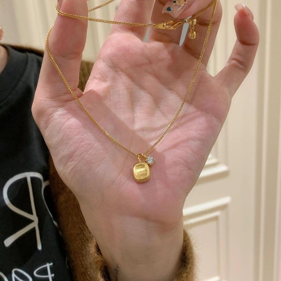 Vintage medieval brushed small sugar cube necklace sweater chain exquisite collarbone chain