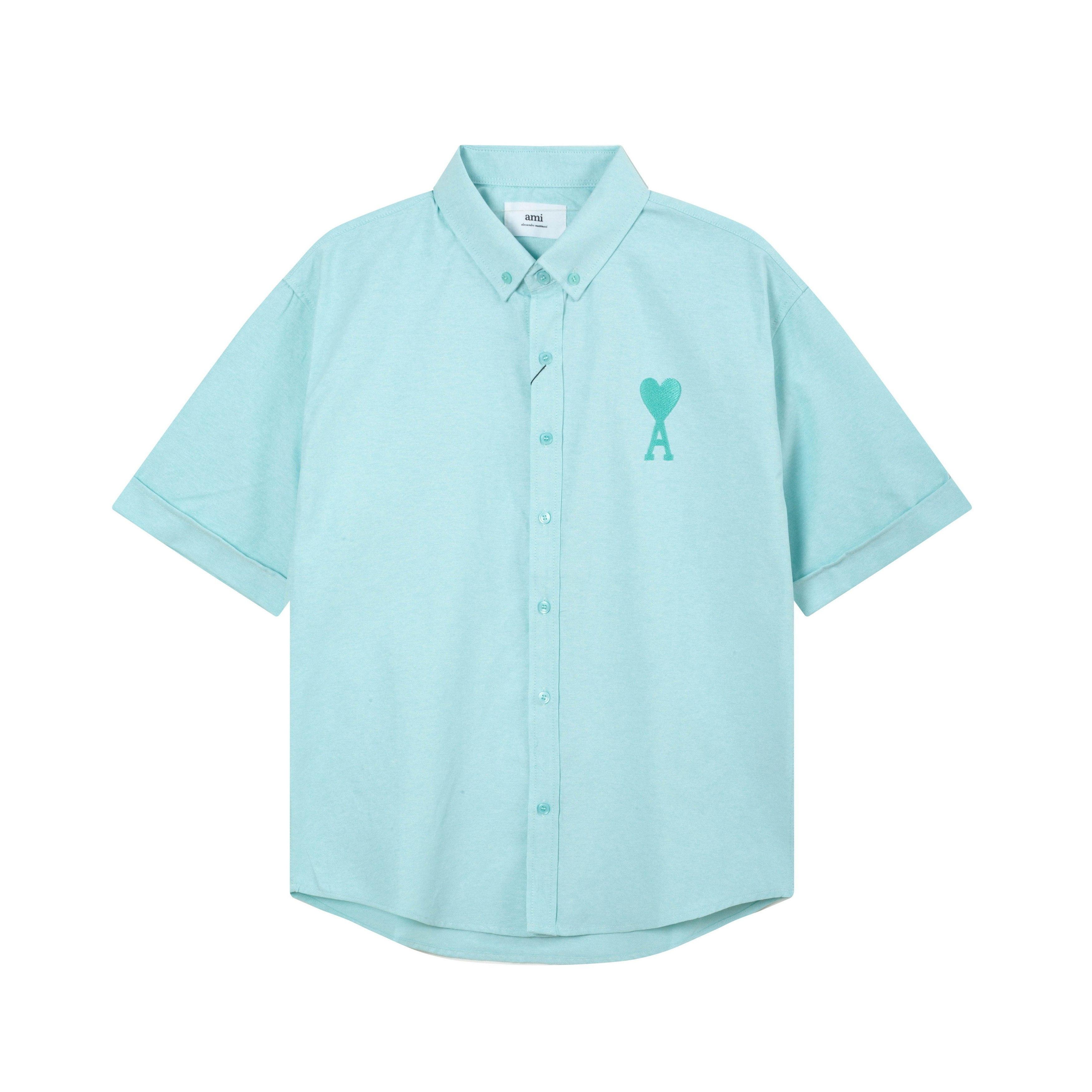 

AMI Men s Classic Autumn Chest Same Color Heart Embroidered Casual Cotton Solid Color Short Sleeved Shirt M