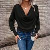 Women's Fashion Solid Color V-neck Long Sleeved Casual Pullover Base Shirt T-shirt Top