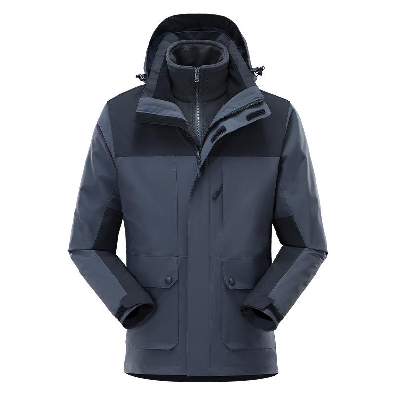 Unisex Winter Hooded Waterproof Windproof Three-in-One Mountaineering Jacket