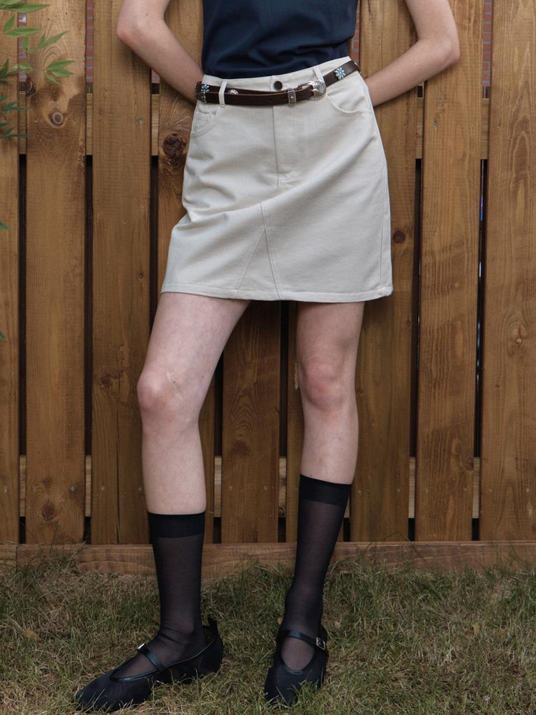 Elssibeui Cotton Mini Skirt_Light Beige