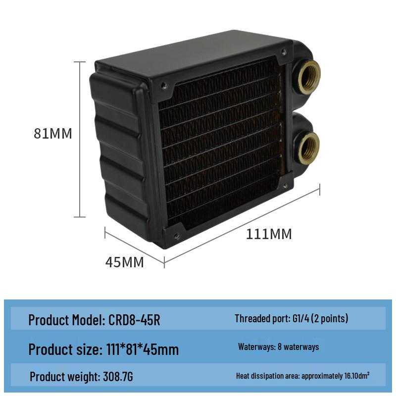 

Yingbo Computer Liquid Cooling Radiator 45mm, Dual-Layer Copper, 80 Fan, CRD8-45R, Purple Copper Fins