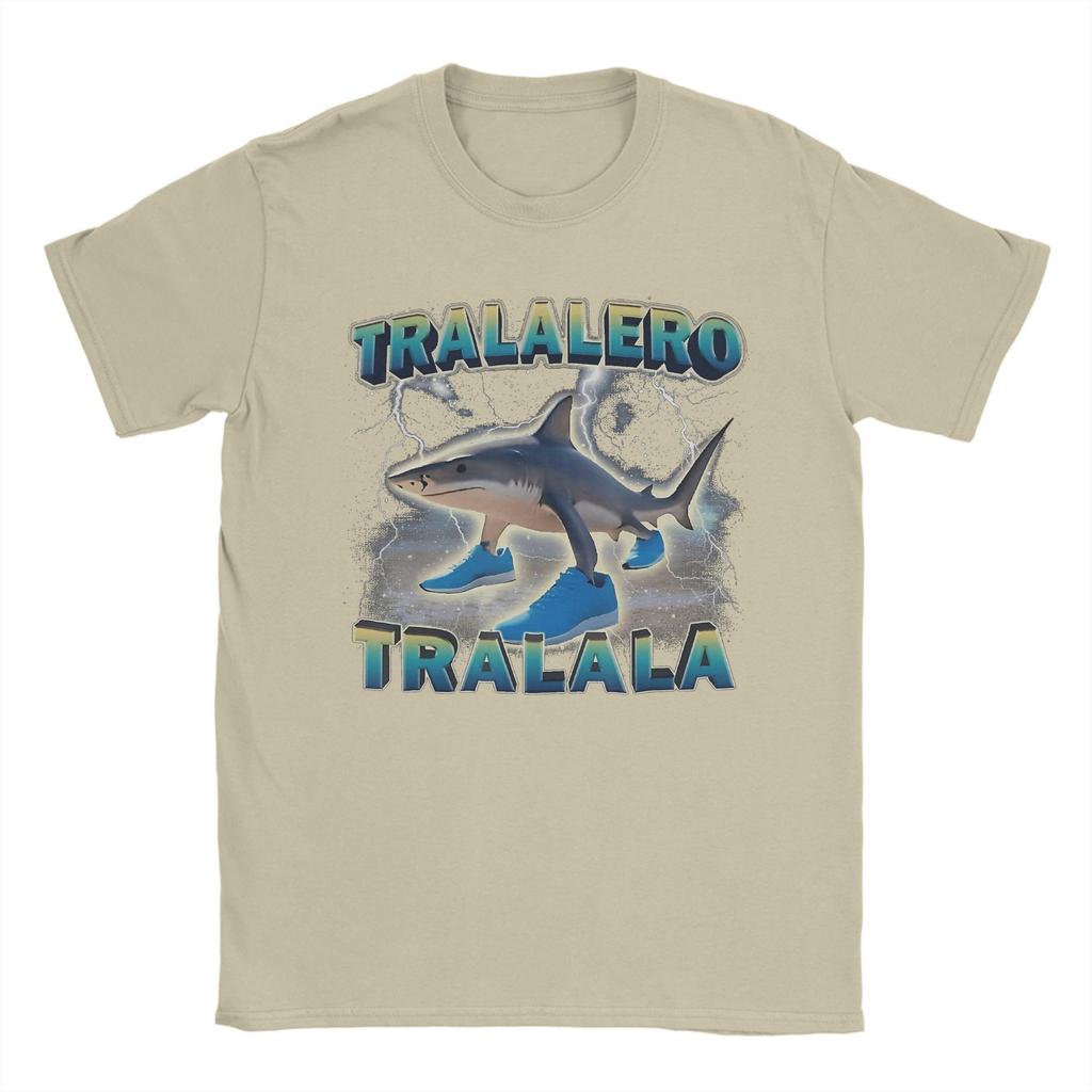 Printed Tralalero Tralala Funny Shark Meme T Shirt For Unisex  100% Cotton T-shirts Short Sleeve Clothes