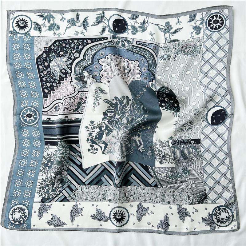 53*53 см квадратный шелковый шарф женский модный принт маленький шейный платок офисный — фото 9
