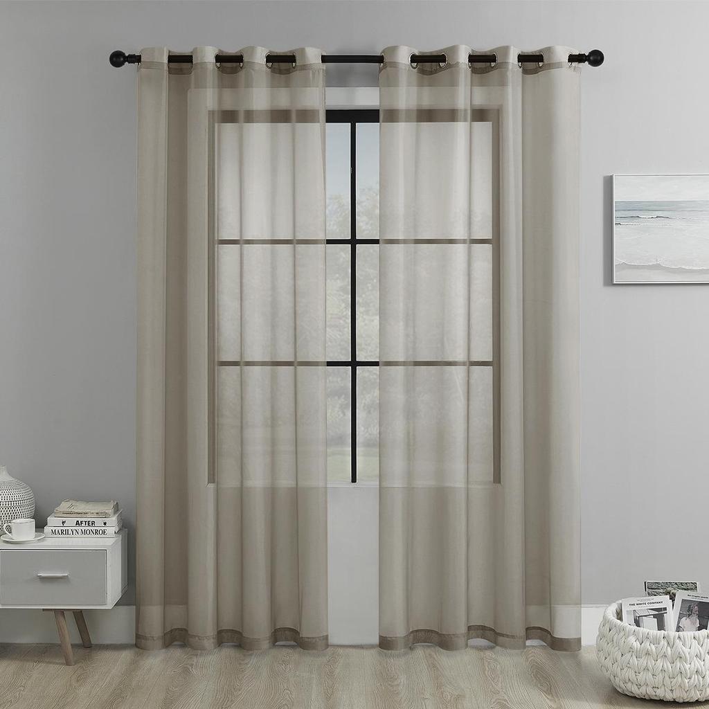 Solid Color Perforated Trylene Semi-Blackout Voile Curtain for Living Room or Balcony