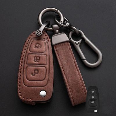 Leather Car Key Case Cover for Ford Ranger C-Max S-Max Focus Galaxy Mondeo Transit Tourneo Custom Auto Key Holder Keychain