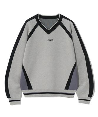 CGP Cgp Line Oversized Color Block V-Neck Knit_Melange Gray