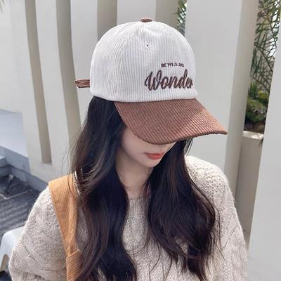 Elegant Unisex Two-Tone Corduroy Baseball Cap with WONDER Embroidery - Stylish Sunshade, Outdoor Sport Essential, Perfect Gift
