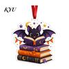 Halloween Festive Decorations Reading Ghost Hanging Ornament, Acrylic Holding Book Pumpkin Bookshelf Ornaments Black Cat Mummy Decor, 2D Cartoon