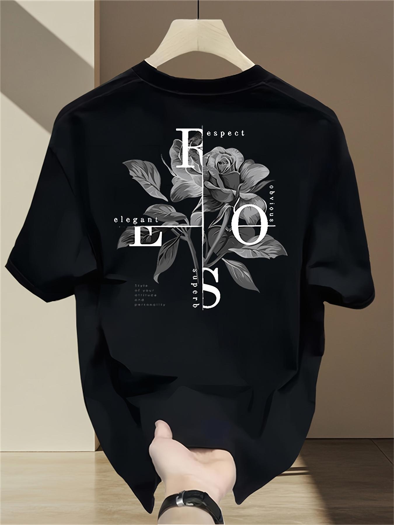 Men S T-Shirt - Minimalist Geometric Rose Letter Print Shirt XXXXL
