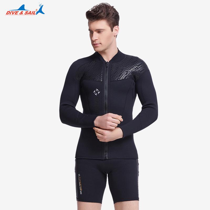 Men's 3mm Neoprene Cold-Proof Long Sleeve Diving Wetsuit Top with Front Zip