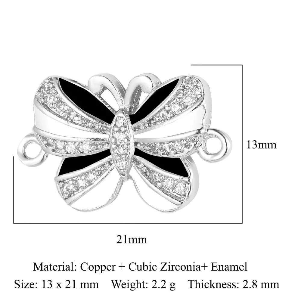 Crown Heart Bowknot Brass CZ Connector Charm Butterflry Corss Angel Bee Evil Eye Star Bracelet Making DIY Jewelry