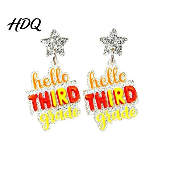 Fashionable Holiday Earrings 1 Pair Colorful Acrylic Letter Drop Dangle for Women Glitter Funny First Retro Style Jewelry Day of School Earring,