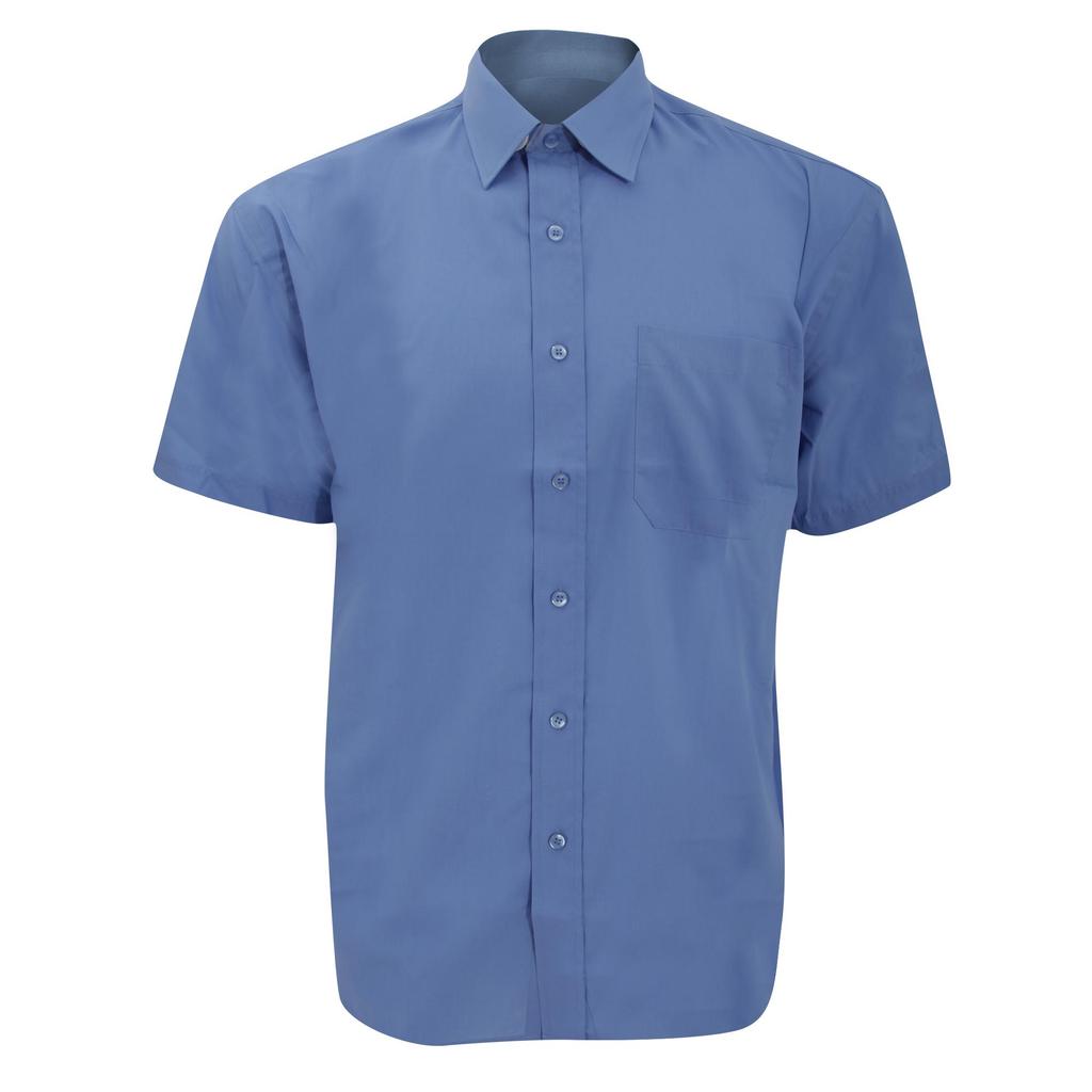 Russell Collection Mens Short Sleeve Poly-Cotton Easy Care Poplin Shirt