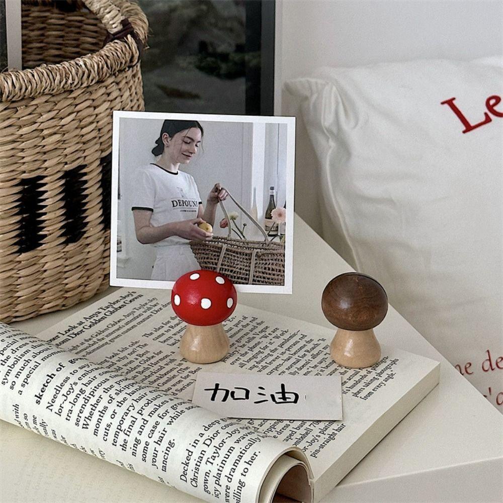 Wooden Mushroom Note Holder Space Saving Congratulation Cards Holder Fashion Photo Holder
