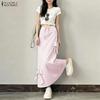 ZANZEA Women Elegant Casual Elastic Waist Solid Color Long Skirts