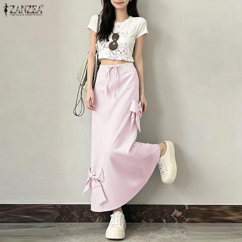 ZANZEA Women Elegant Casual Elastic Waist Solid Color Long Skirts
