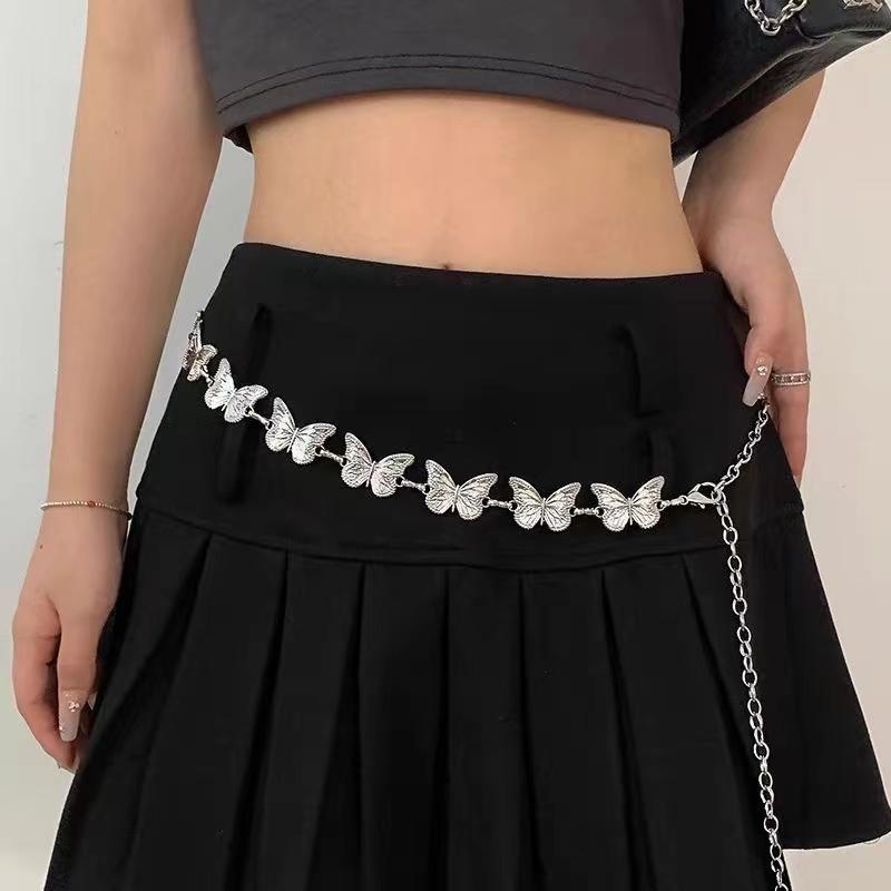 Fashion Butterfly Belt Waist Chain For Women Girl Silver Color Punk Metal Belly Belts Chain Body Chain Waistband Charm Jewelry