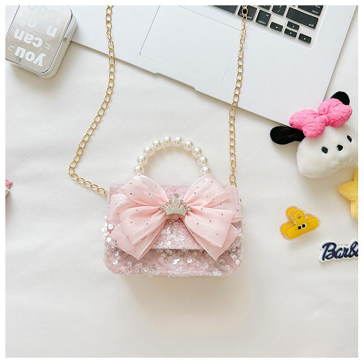 Cartoon Flower Bow Girl Decoration Children Shoulder Bag With Lace Design