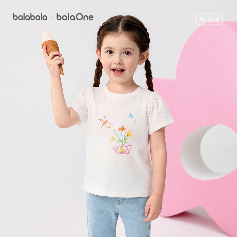 BalaOne: Balabala Short sleeved T-shirt for Girls, 2026 New Summer Clothes, Pure Cotton