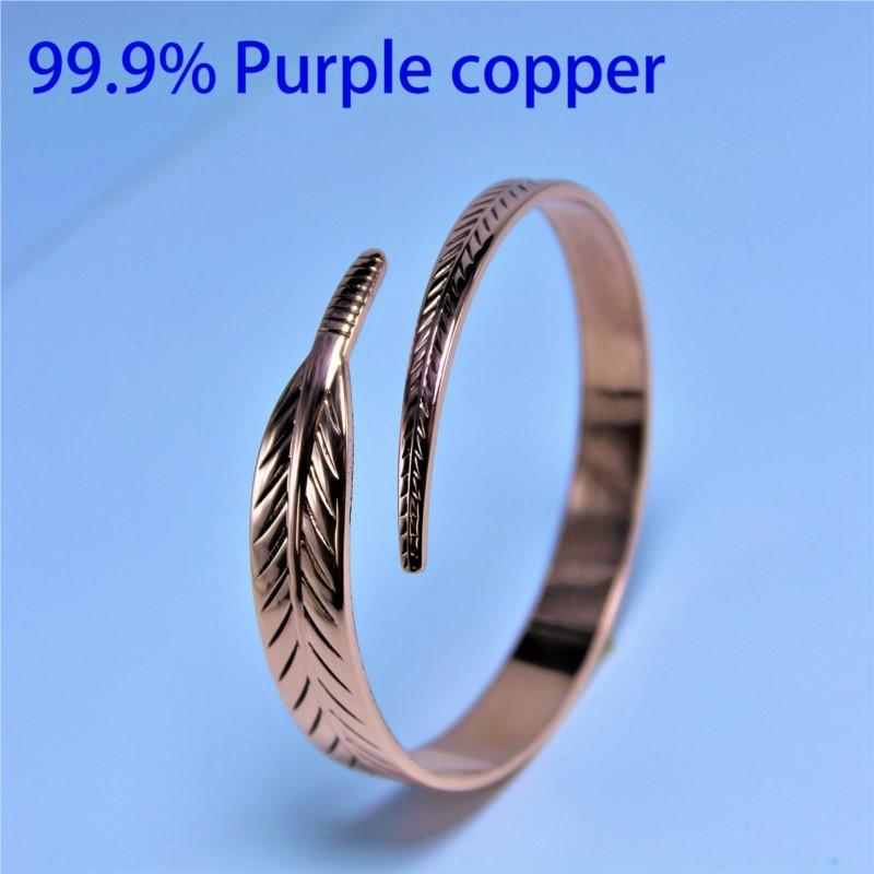 Vintage Pure Cooper Feather Wing Cuff Bangle for Men Women Fashion Punk Style Wristlet Party Jewelry Gifts