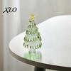 Festive Desk Decoration Hand Blown Glass Christmas Tree Figurine with Golen Star, Atmosphere Decor Mini Xmas Ornament, Handmade Desktop Holiday