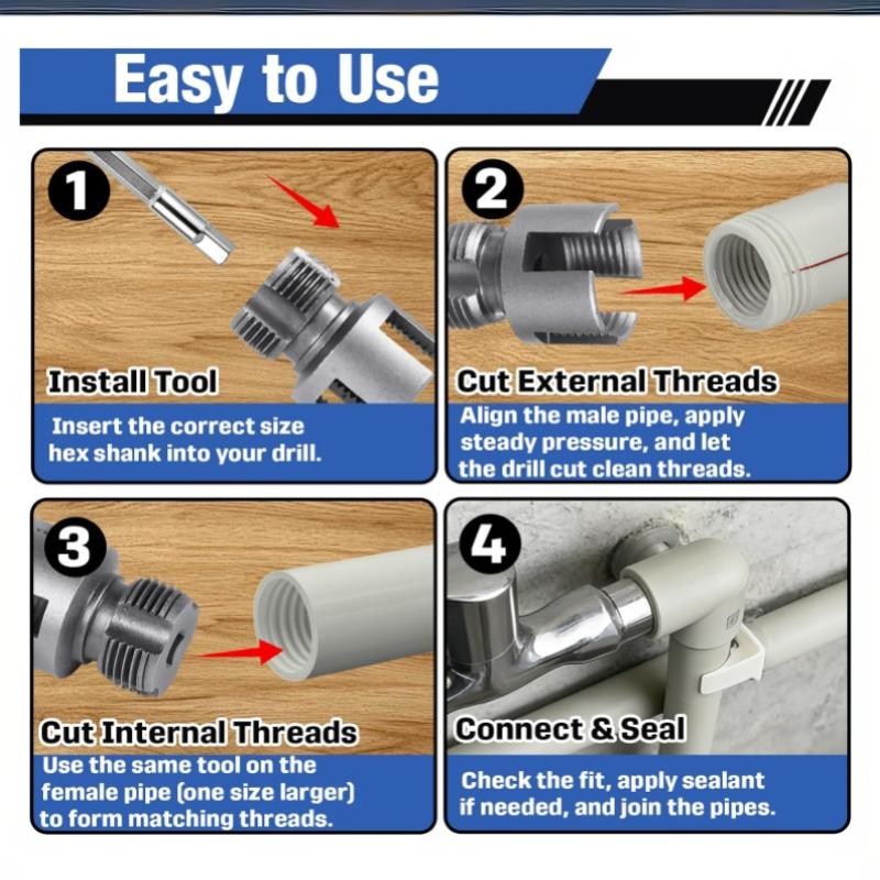 4Pcs Integrated Internal External Pipe Threading Tool Pvc Pipe Threader Set 1/2 3/4 1 Pipe Thread Cutting Thread Maker