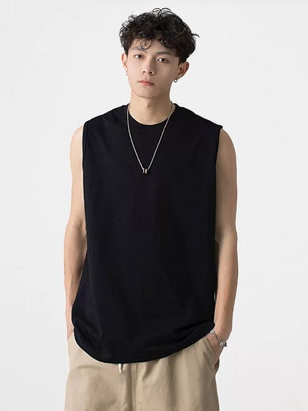 Summer Men's Sleeveless Tank Top Crew Neck Basketball Fitness Training Vest Solid Loose Breathable Quick-Dry Athletic Shirt