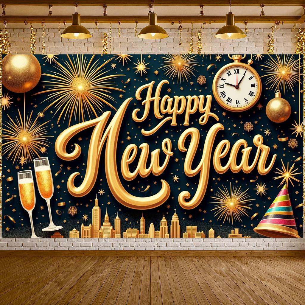 Holiday Banner Champagne Glass Party Backdrop Celebration Banner Festive Festive Banner For Indoor Party Office Celebration