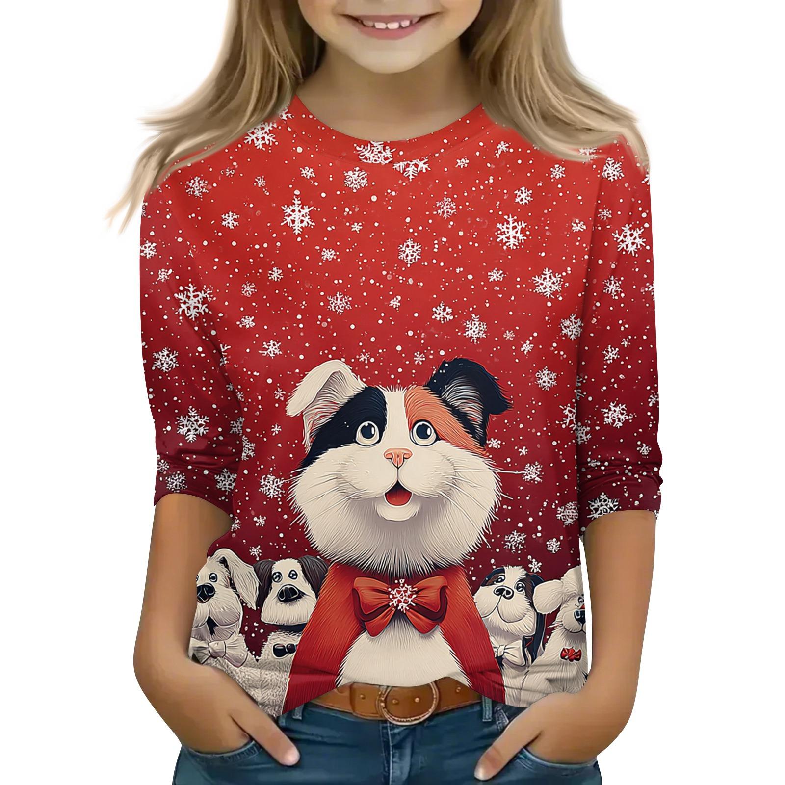 

Christmas Children s 3/4 Sleeve Tops Casual Printed Daily T Shirt Round Neck Pullover Blouse 130 винный